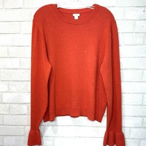 J Crew Women Orange Wool Bled Crewneck Sweater XL Bell Sleeves Boho Holiday Soft